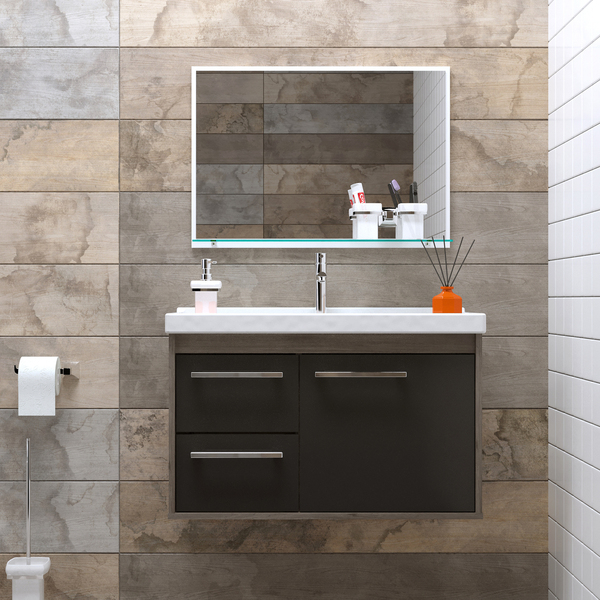 Kit Gabinete para banheiro com Cuba e Espelho 41x63x31,6cm Munique e Preto Procion Cerocha