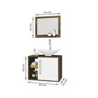Kit Gabinete para banheiro com Cuba e Espelho 46x60x45cm Madeira Rustica e Branco Baden Bechara