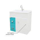 Kit Gabinete para banheiro com Cuba e Espelho 58x56x34cm Branco e Verde Turquesa Ecco Suspenso Fabribam