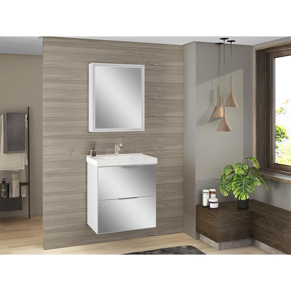 Kit Gabinete Para Banheiro Blanc 60cm Com Cuba E Espelheira B