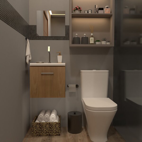 Kit Gabinete para Banheiro com Cuba e Espelho 37x39,5x37cm Madeirado VB5061 VB Cristais