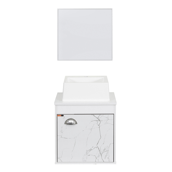 Kit Gabinete para Banheiro com Cuba e Espelho 39cm Branco Marmorizado Centauri Cerocha