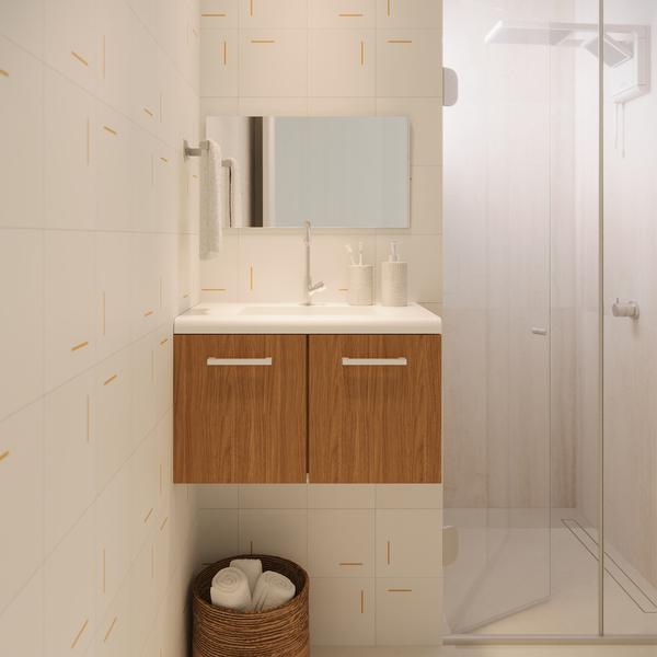 Kit Gabinete para Banheiro com Cuba e Espelho 59cm Branco e Marrom Pipa VB5062 VB Cristais