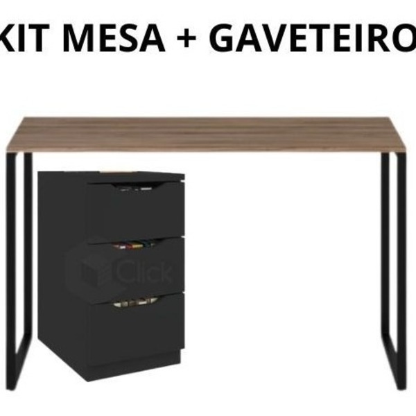 Kit Games Mesa + Gaveteiro Com 3 Gavetas Para Quarto Para Org