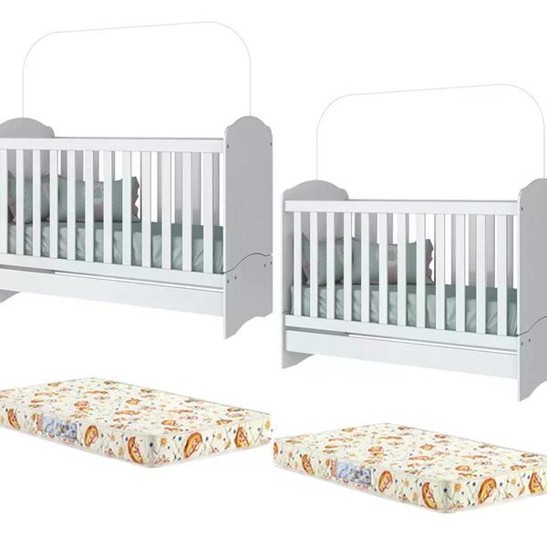 Kit Gemeos 02 Berços Mini Cama Bala De Menta Com Colchões Henn