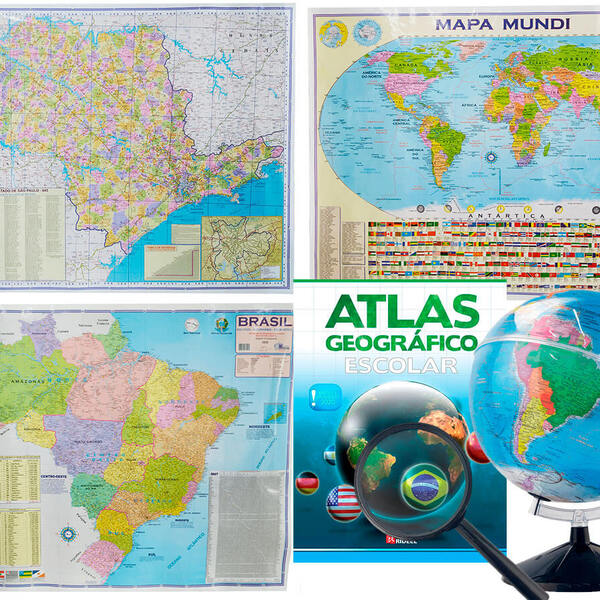 Kit Globo Terrestre 30cm Com Led + Lupa + Atlas + Mapas Do Br