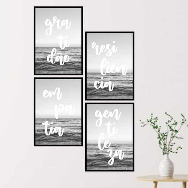 Kit Gratidão/empatia/gentileza/resiliência 45x34cm - Com Vidr