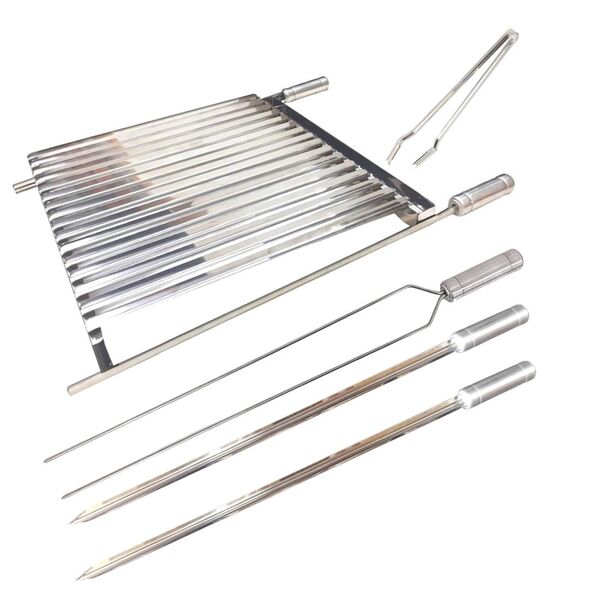 Kit Grelha Argentina Inox Churrasco 70x40+ Espetos + Pegador