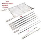 Kit Grelha Inox 70x40 E 6 Espetos E Pegador Carnes Churrasco