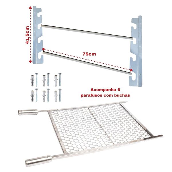 Kit Grelha Inox 70x40 Mais Suporte De Inox Barras Alumínio