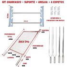 Kit Grelha Inox 70x50cm + 4 Espetos + Suporte Churrasqueira