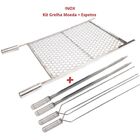 Kit Grelha Inox 70x50cm + 4 Espetos Espada E Duplo Churrasco