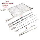 Kit Grelha Inox 70x60 E 4 Espetos E Pegador Carnes Churrasco