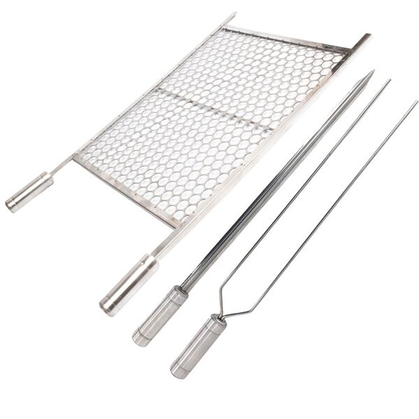 Kit Grelha Moeda Inox 70x40 + Espetos Espada Duplo Churrasco