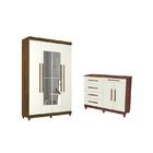 Kit Guarda Roupa 4pts E Cômoda Sirius Imbuia Champanhe