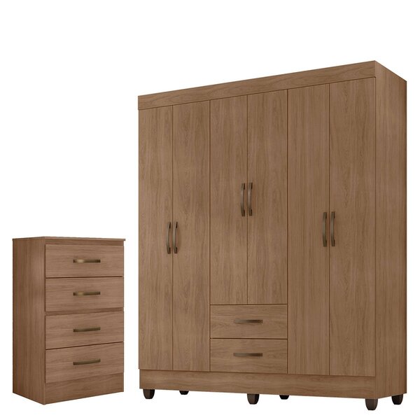 Kit Guarda-roupa Casal 6 Portas Com Cômoda 4 Gavetas Lisa Car