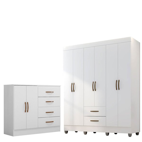 Kit Guarda-roupa Casal 6 Portas Com Cômoda Sapateira 4 Gaveta
