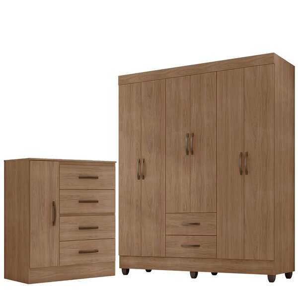 Kit Guarda-roupa Casal 6 Portas E Cômoda Sapateira 1 Porta Li