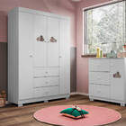 Kit Guarda Roupa Cômoda Infantil E  Branco Brilho Sevilha - É