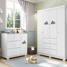 Kit Guarda Roupa Cômoda Infantil E  Branco Brilho Sevilha - É