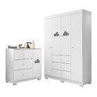 Kit Guarda Roupa Cômoda Infantil E  Branco Brilho Sevilha - É