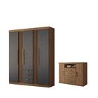 Kit Guarda Roupa E Cômoda Denver Jatoba Grafite