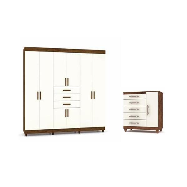 Kit Guarda Roupa E Cômoda Imbuia Champanhe