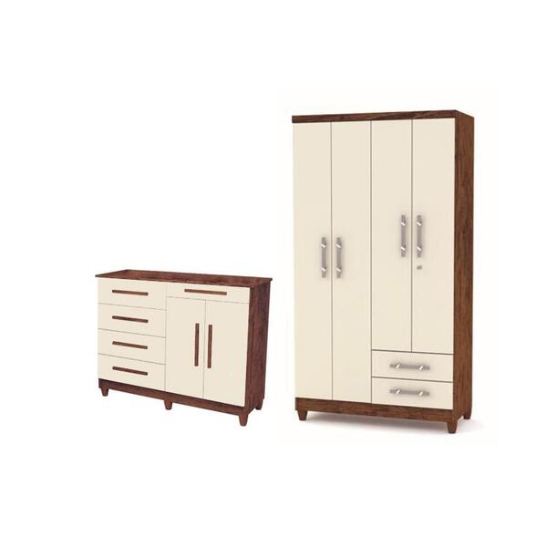 Kit Guarda Roupa E Cômoda Sirius Imbuia Champanhe