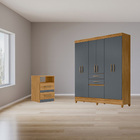 Kit Guarda Roupa Escorpião E Criado Mudo Bella Freijó Cinza T