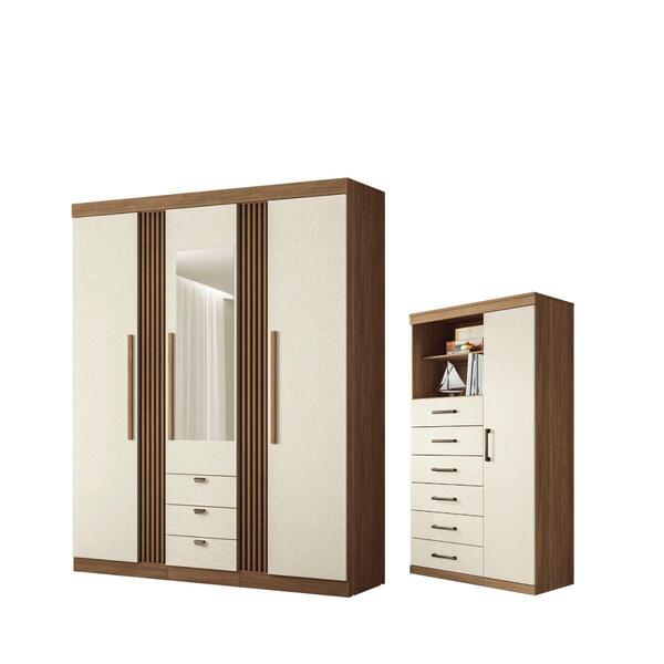 Kit Guarda Roupa Espelho E Multi Uso Veronica Jatoba Areia