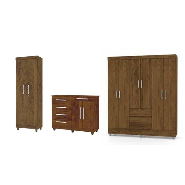 Kit Guarda Roupa Ideal 6pts, Multiuso E Cômoda Sirius Imbuia