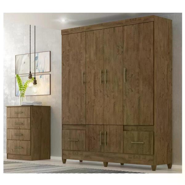 Kit Guarda Roupa Ms 912 + Cômoda Ms 913 Castanho