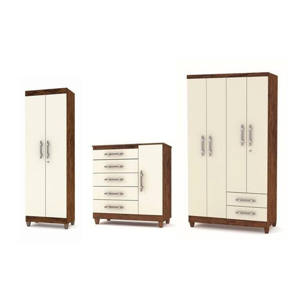 Kit Guarda Roupa, Multiuso E Cômoda Imbuia Champanhe