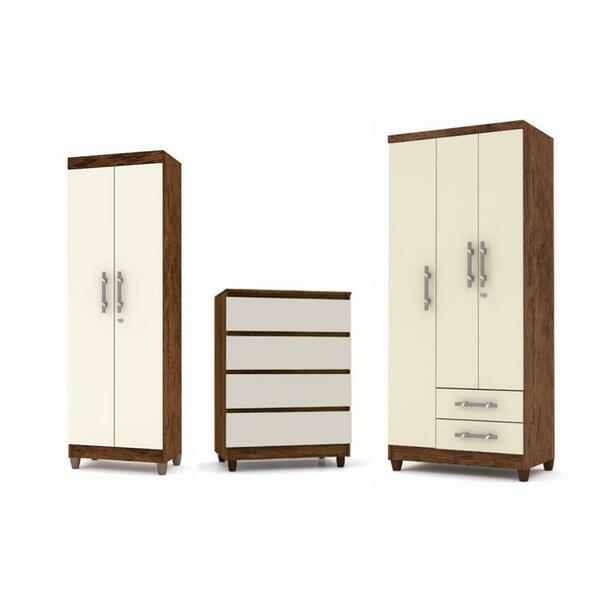 Kit Guarda Roupa, Multiuso E Cômoda Rio Imbuia Champanhe