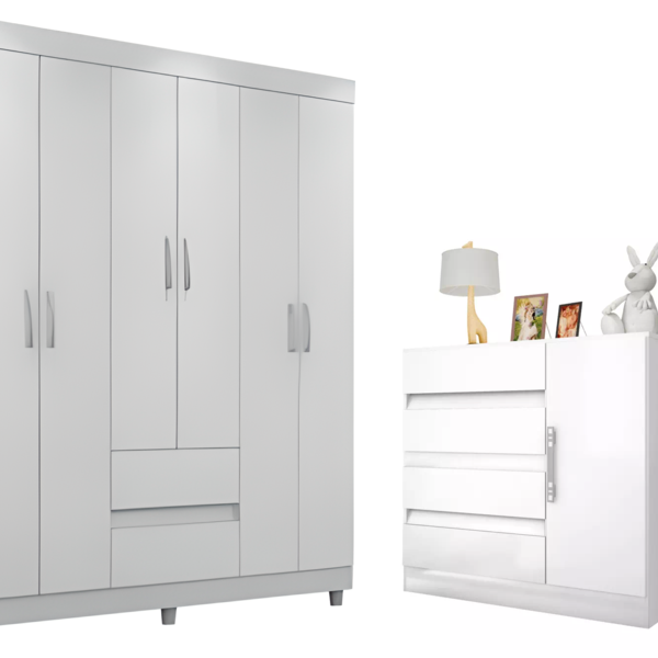 Kit Guarda Roupa Roupeiro Comoda Sapateira 7 Portas 6 Gaveta