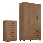 Kit Guarda-roupa Solteiro 4 Portas E Cômoda 4 Gavetas Lisa Ca