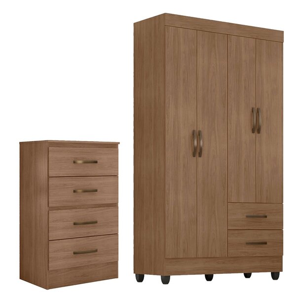 Kit Guarda-roupa Solteiro 4 Portas E Cômoda 4 Gavetas Lisa Ca