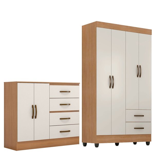 Kit Guarda-roupa Solteiro 4 Portas E Cômoda Sapateira 2 Porta