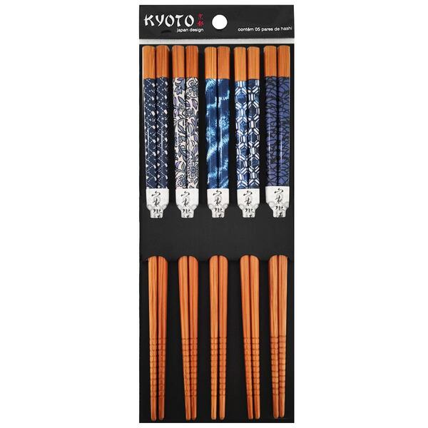Kit Hashi De Bambu 5 Pares Geometric Kyoto Palitos Japoneses