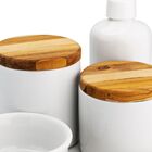 Kit Higiene Bebê Porcelana Tampa Madeira 5 Peças Com Bandeja