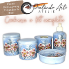 Kit Higiene De Banheiro 5 Peças De Porcelana Pintado À Mão Az