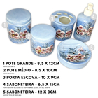 Kit Higiene De Banheiro 5 Peças De Porcelana Pintado À Mão Az