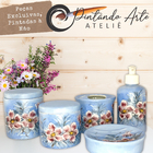 Kit Higiene De Banheiro 5 Peças De Porcelana Pintado À Mão Az