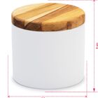 Kit Higiene De Porcelana Com Tampa De Madeira Teca E Bandeja