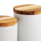 Kit Higiene De Porcelana Com Tampa De Madeira Teca E Bandeja