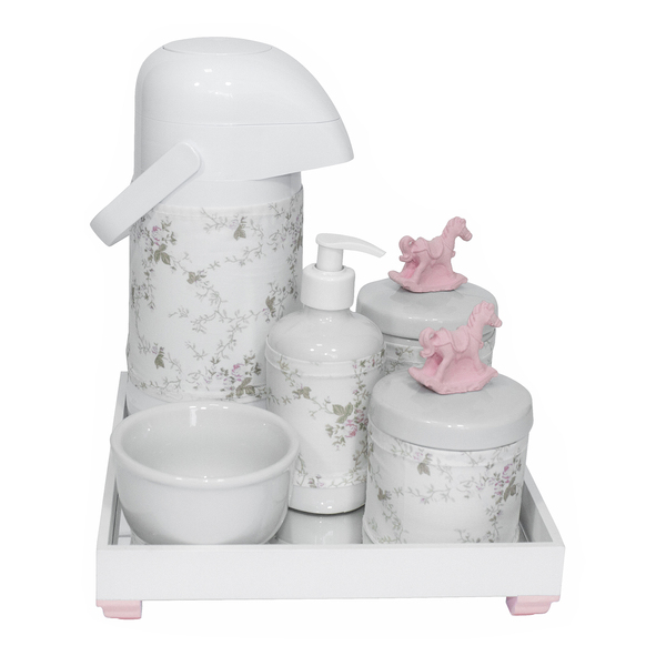 Kit Higiene Espelho Completo Garrafa E Capa Cavalinho Rosa
