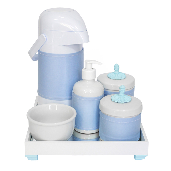 Kit Higiene Espelho Porcelanas, Garrafa E Capa Provençal Azul