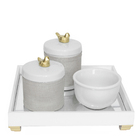Kit Higiene Espelho Potes E Capa Passarinho Dourado