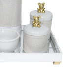 Kit Higiene Espelho Potes, Garrafa E Capa Ursinho Dourado