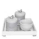 Kit Higiene Espelho Potes Molhadeira Capa Passarinho Prata